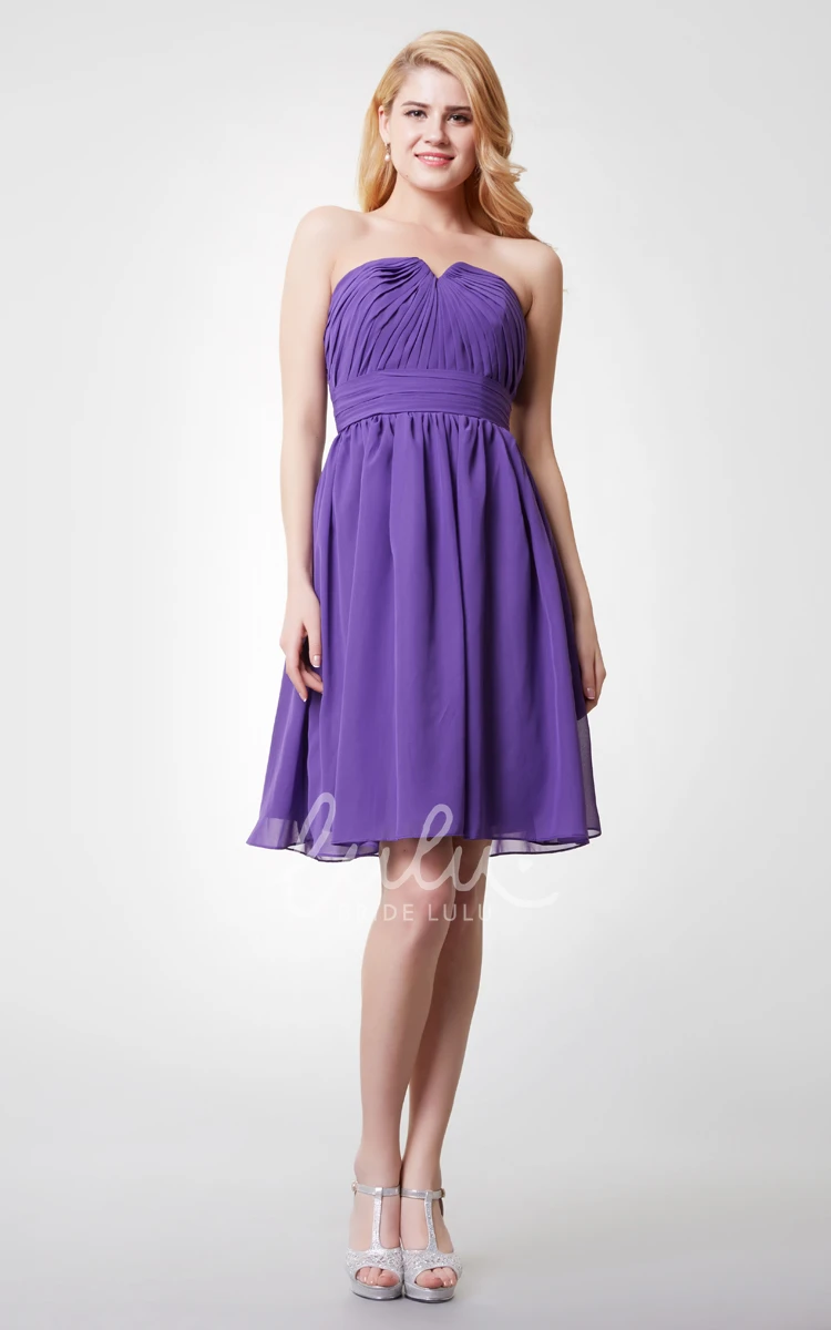 Strapless Ruched A-line Chiffon Bridesmaid Dress with V-cut Short & Flowy