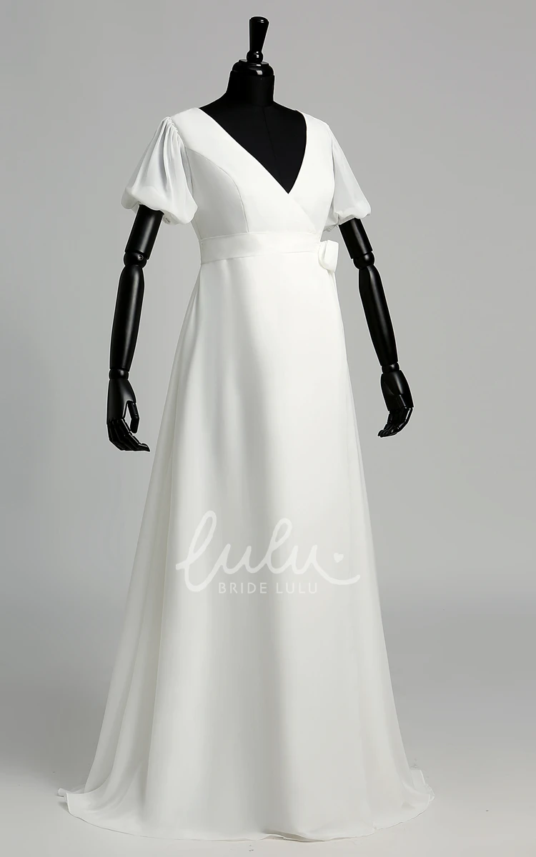 Maternity A-Line Chiffon Wedding Dress with Ruffles and Sash Ribbon