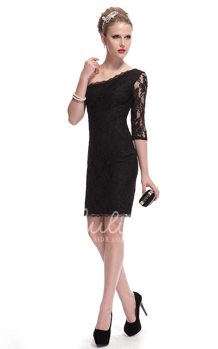 Lace Sheath Dress One-Shoulder Half Sleeve Elegant