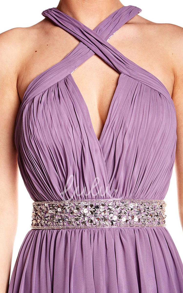 Halter Chiffon Prom Dress with Ruched Bodice Sleeveless