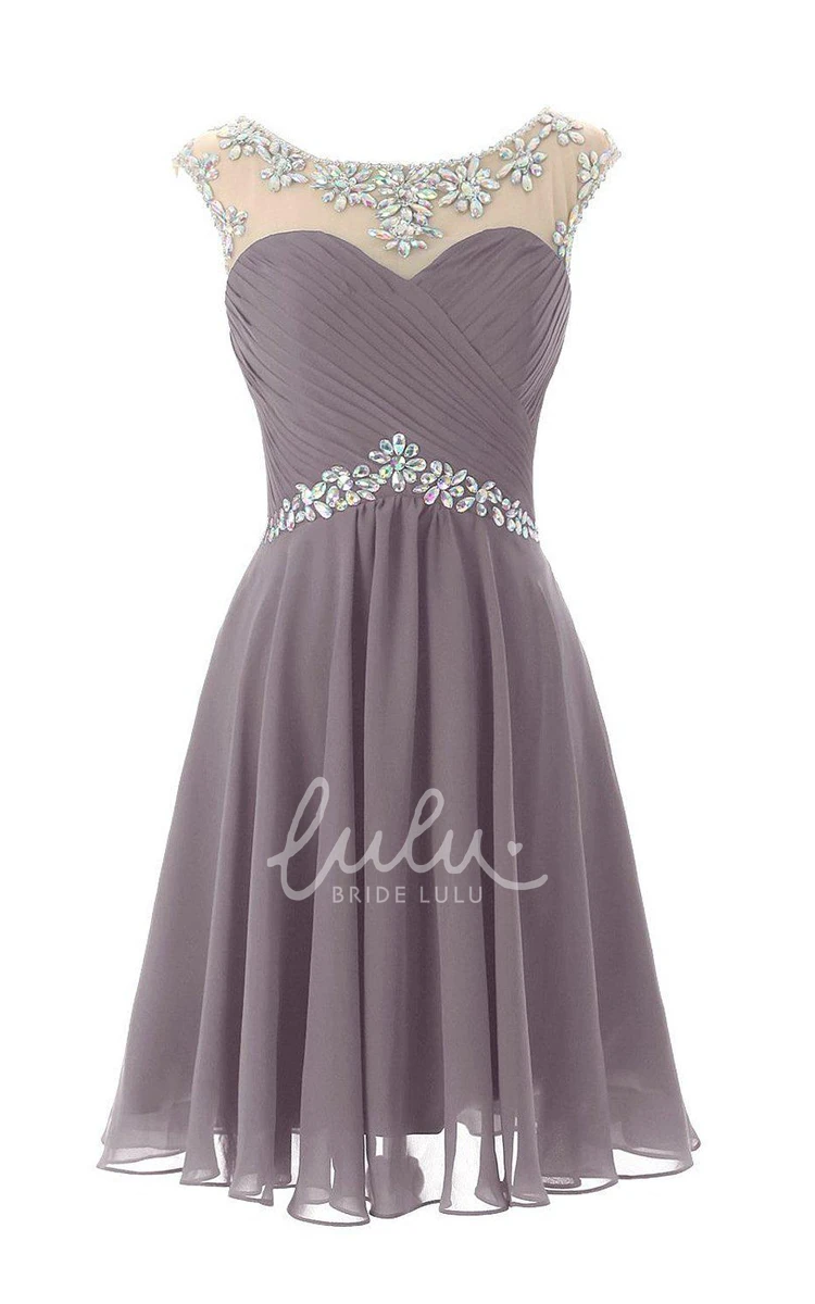 Chiffon Cap-Sleeve Dress with Beading and Keyhole Back for Bridesmaids