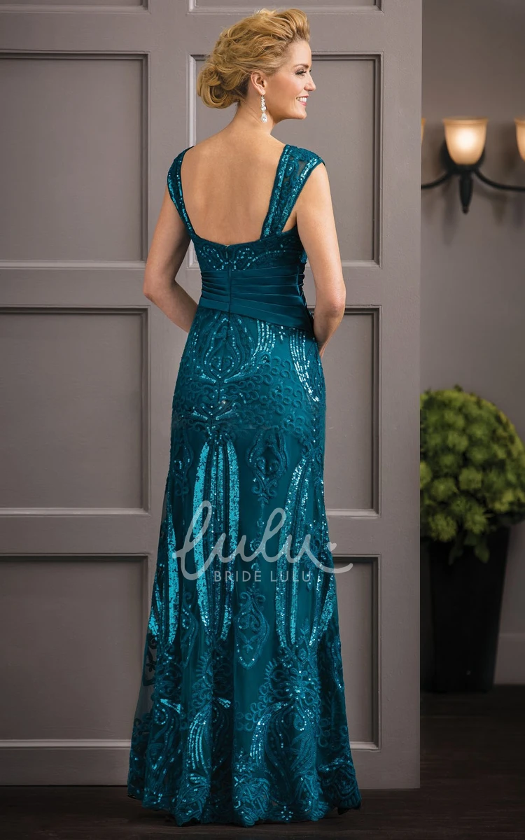 Ruched Cap-Sleeved Long Mother Of The Bride Dress With Sequins Elegant Bridesmaid Dress