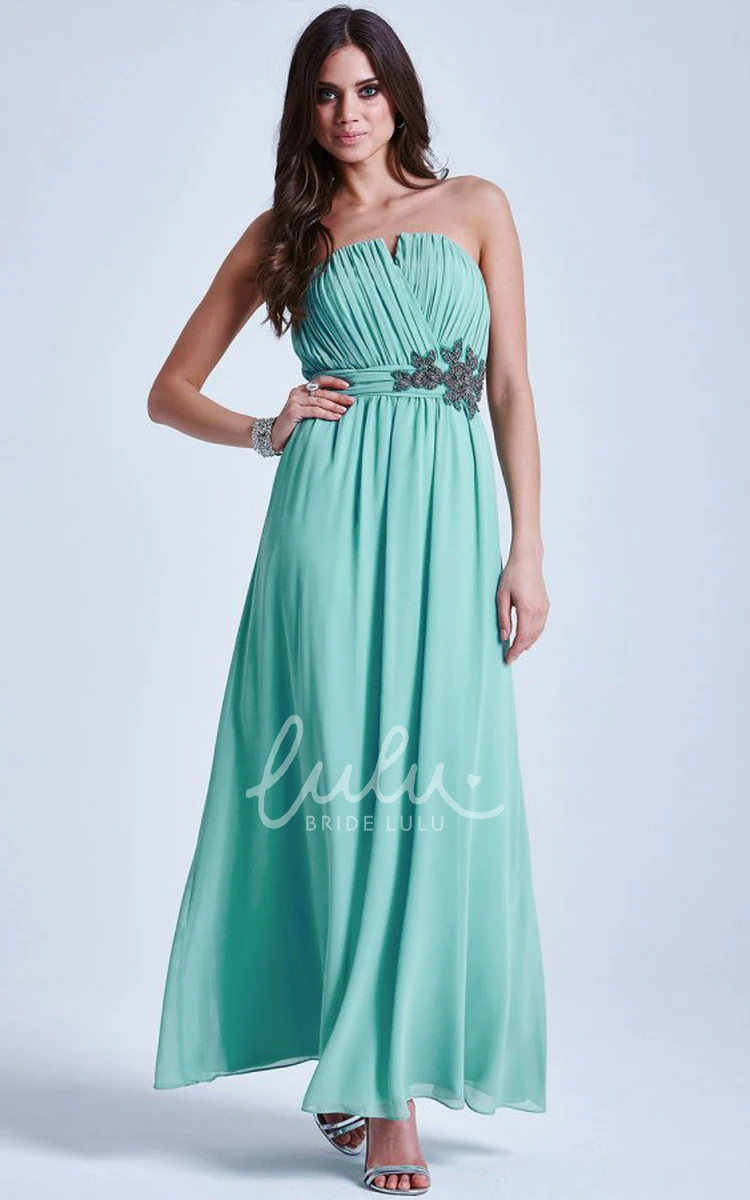 A-Line Chiffon Bridesmaid Dress with Notched Neck and Waist Jewellery Sleeveless Ankle-Length