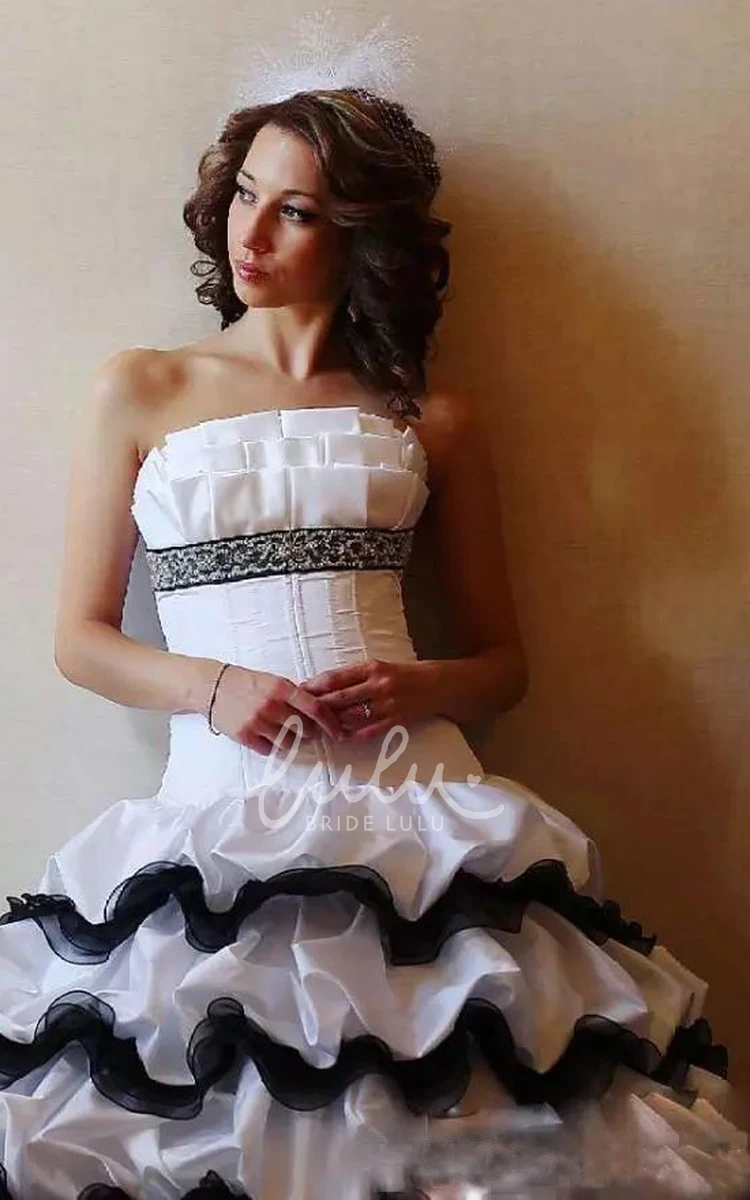 Strapless Taffeta High-Low Wedding Dress with Appliques and Ruffles Sleeveless A-Line