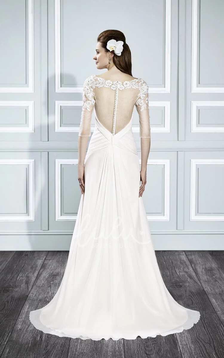 Half-Sleeve Appliqued Chiffon Wedding Dress Sheath Style