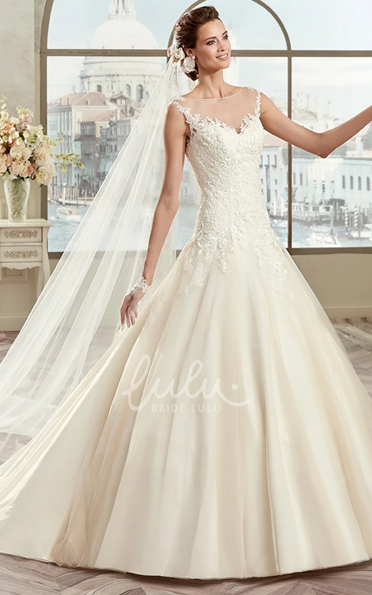 Classic Brush Train Cap Sleeve A-line Wedding Dress