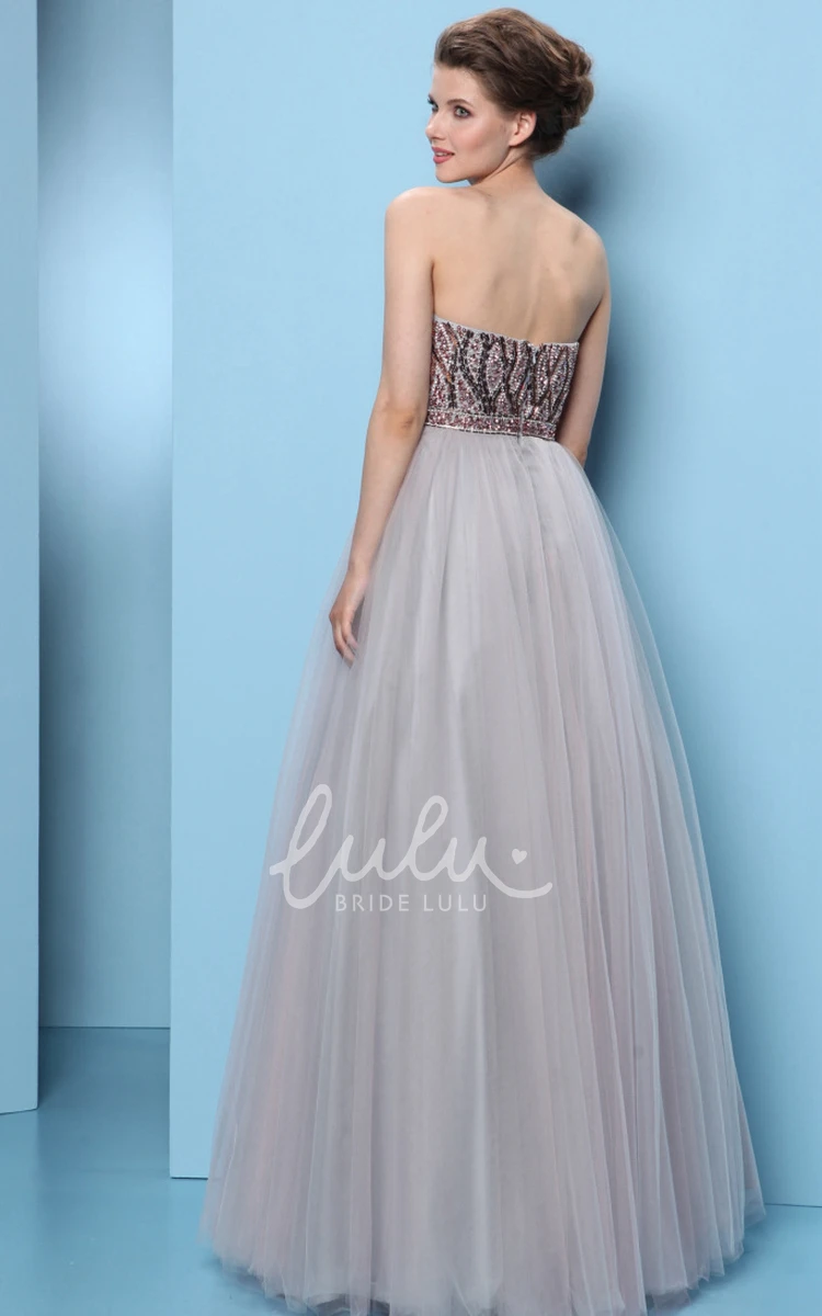 A-Line Tulle Prom Dress Sweetheart Sleeveless Floor-Length with Pleats