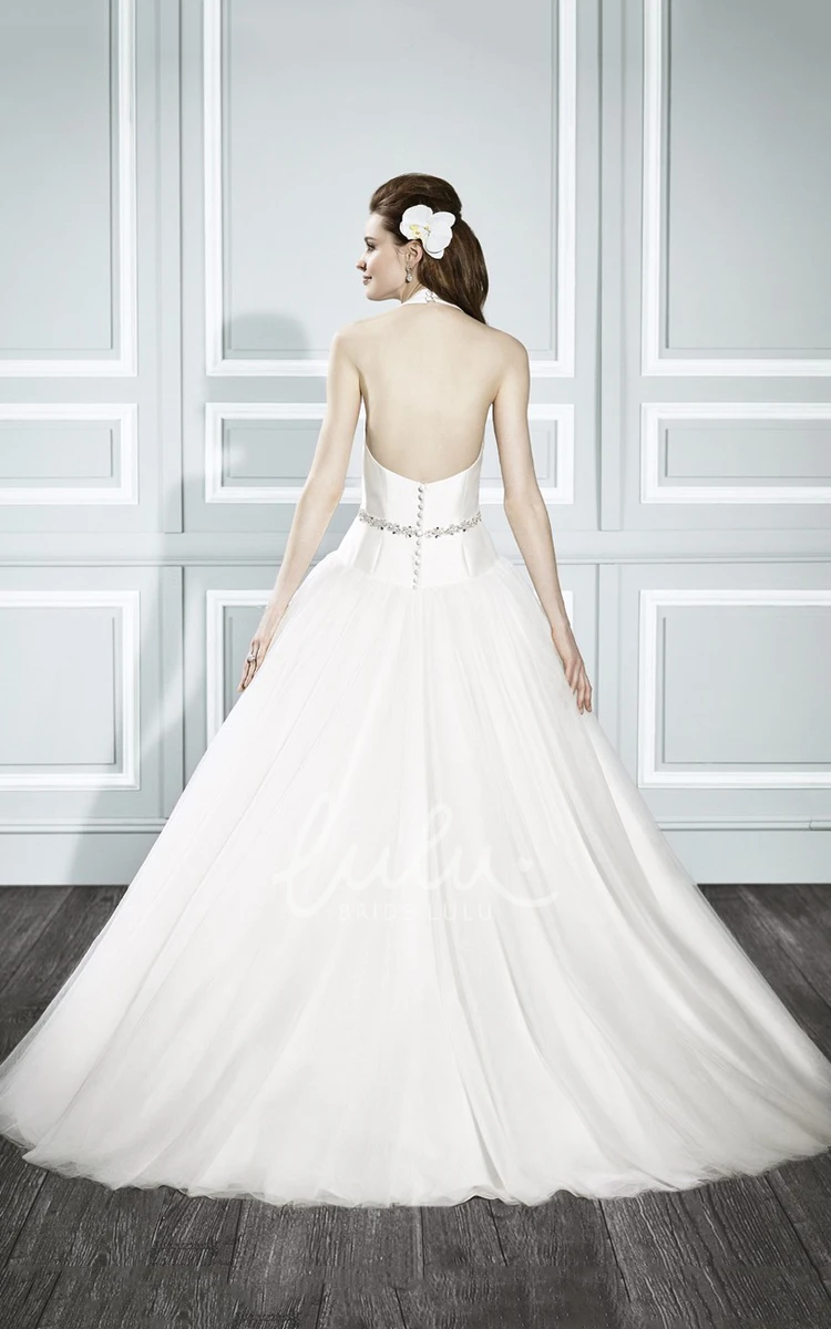 Jeweled Strapless Satin Wedding Dress with Court Train Ball Gown Style