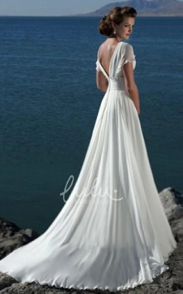 Chiffon Beach Wedding Dress With A-line Princess V-neck and Beading