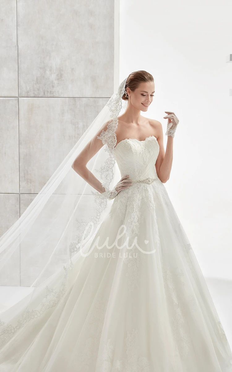 A-line Wedding Dress with Beaded Belt and Lace-up Back
