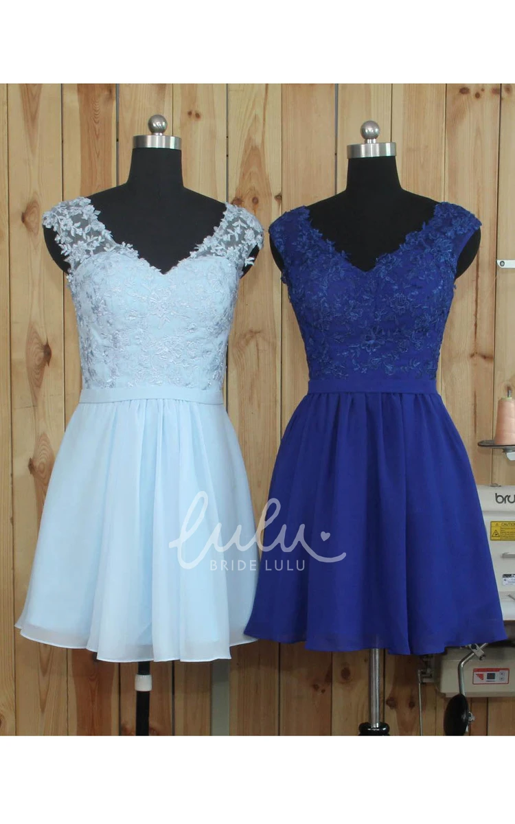 V-neck Chiffon Dress with Lace Short & Elegant