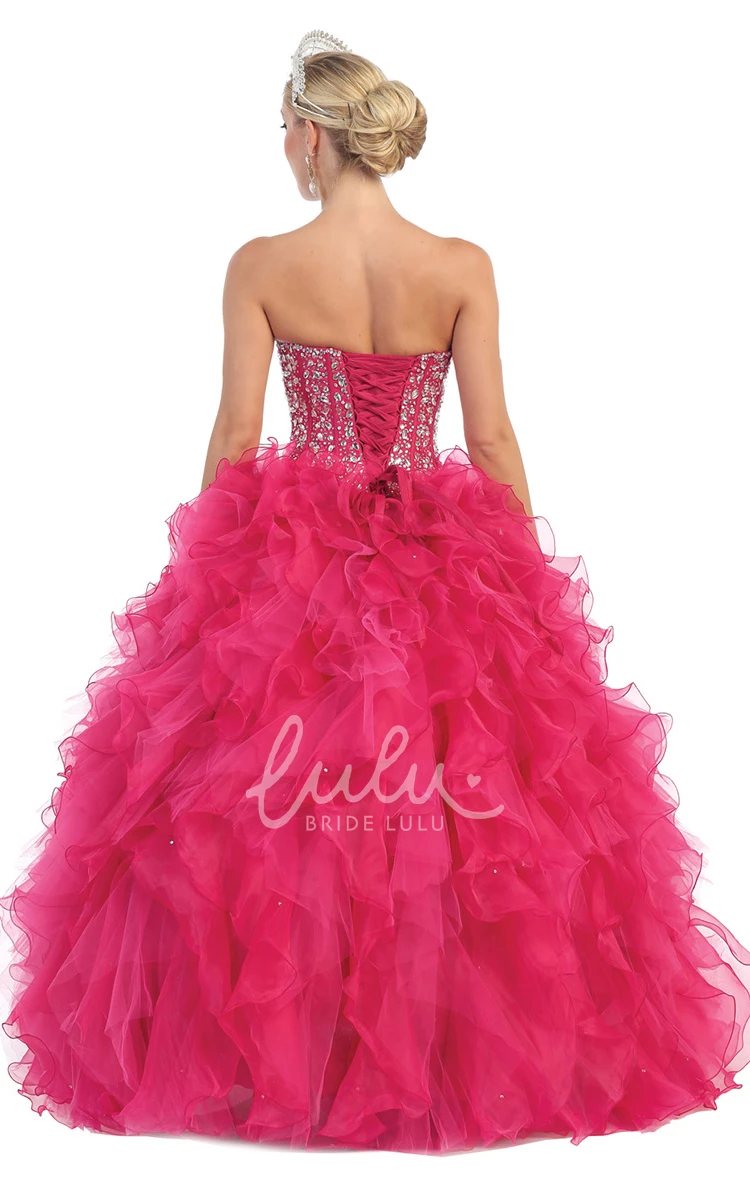 Organza Lace-Up Ball Gown with Beading and Ruffles Formal Dress