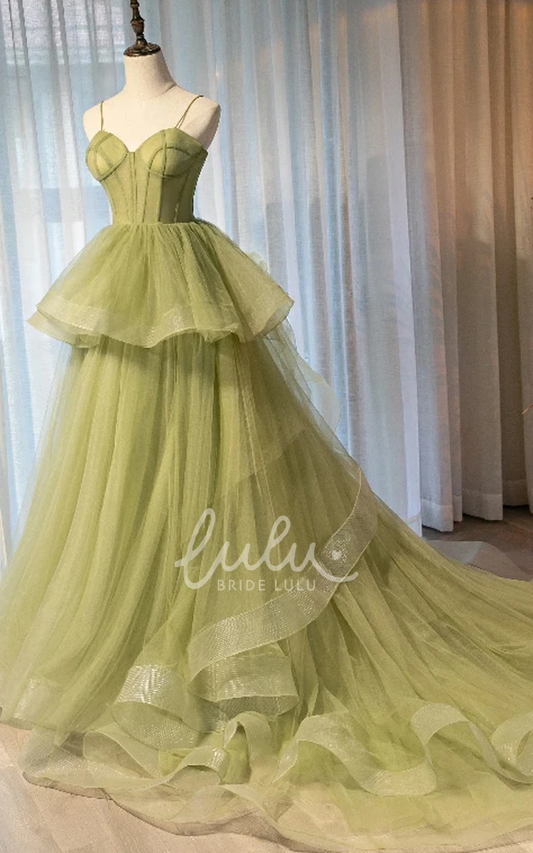 Court Train Tulle Ball Gown Formal Dress with Peplum Ethereal & Sleeveless