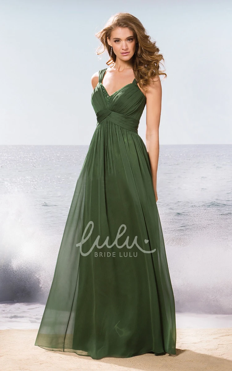 Sleeveless V-Neck A-Line Bridesmaid Dress With Pleats And Sequins Flowy Sleeveless V-Neck Bridesmaid Dress with Pleats and Sequins