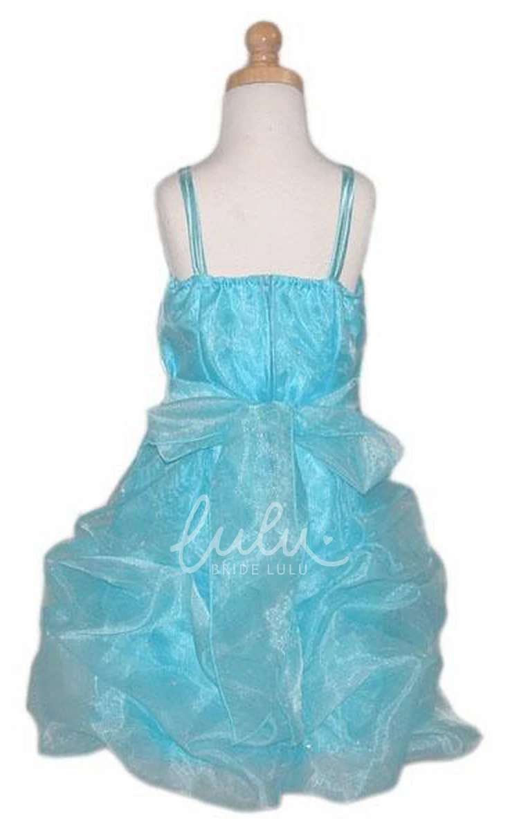 Beaded Organza Flower Girl Dress with Sash Short Cape