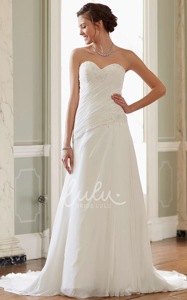 Sweetheart Ruched Chiffon Wedding Dress with Corset Back Simple and Romantic