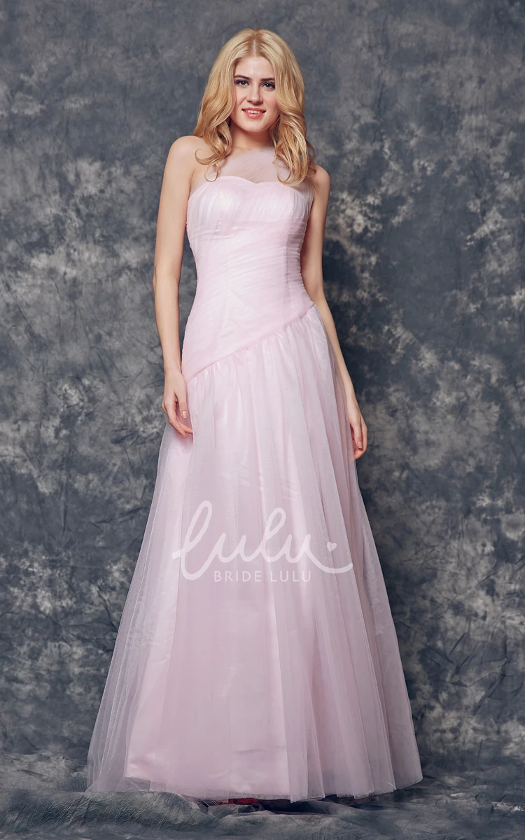 One Shoulder A-line Tulle Bridesmaid Dress with Pleats Noble & Elegant