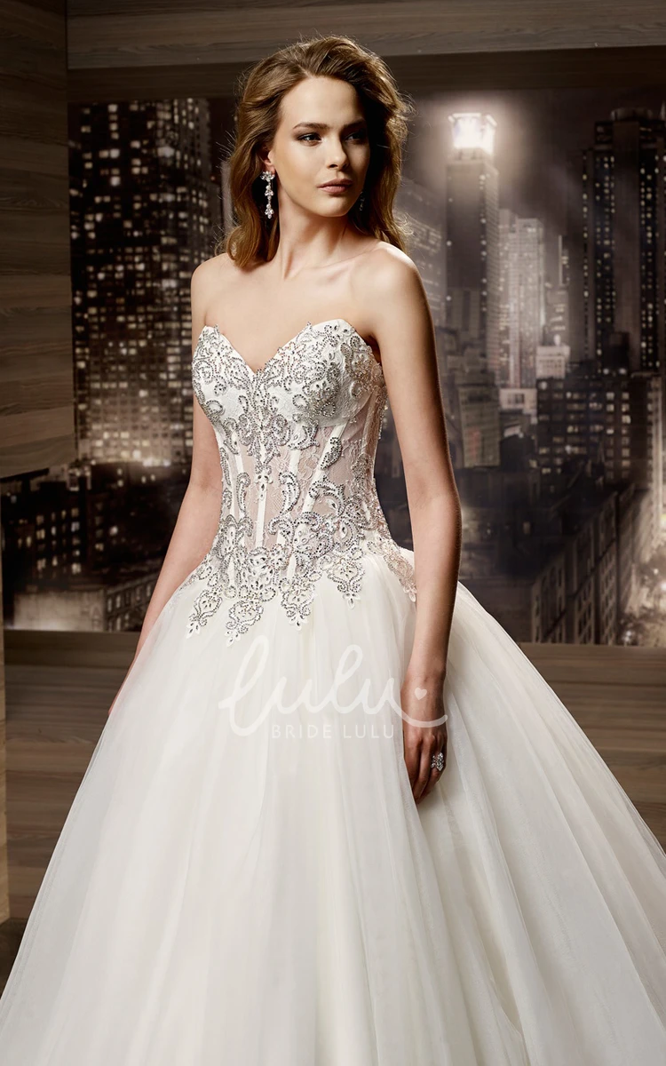 Beaded Corset A-Line Wedding Dress with Brush Train