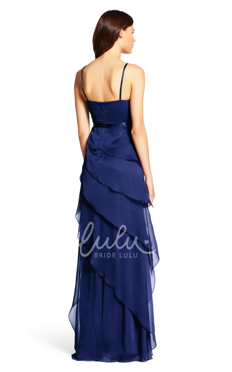 Ruched Spaghetti Chiffon Bridesmaid Dress with Waist Jewelry A-Line Style