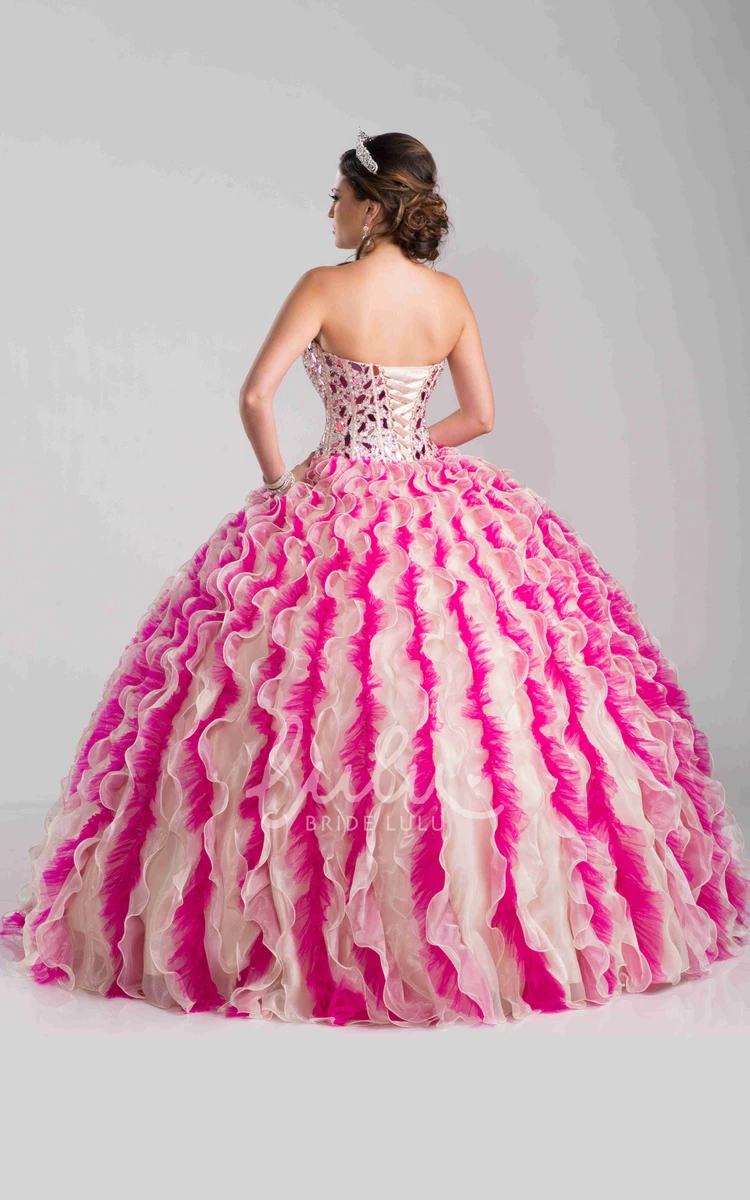 Organza and Tulle Ball Gown with Rhinestones and Ruffles Elegant Formal Dress