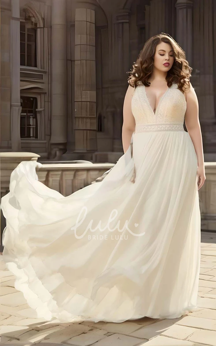 Plus Size A-Line Lace Chiffon Wedding Dress Bohemian Floor-length Sweep Train 2025