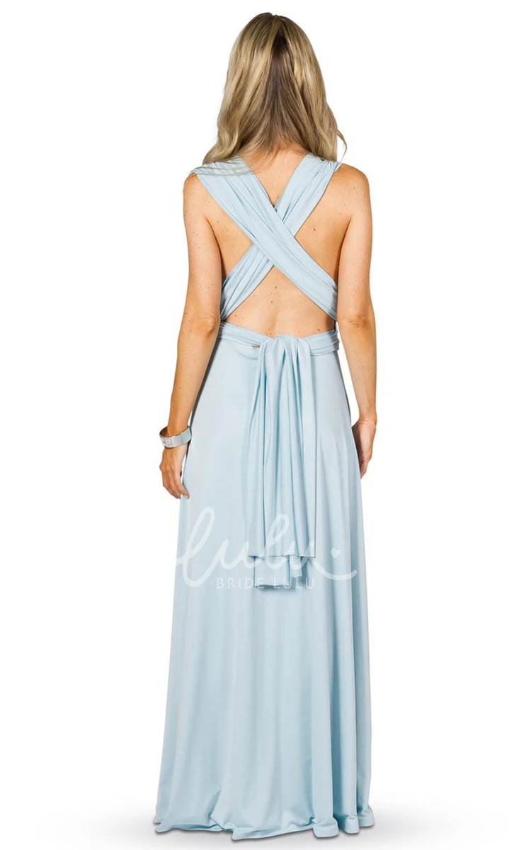 Sleeveless V-Neck Chiffon Bridesmaid Dress with Ribbon and Straps Elegant Convertible Style