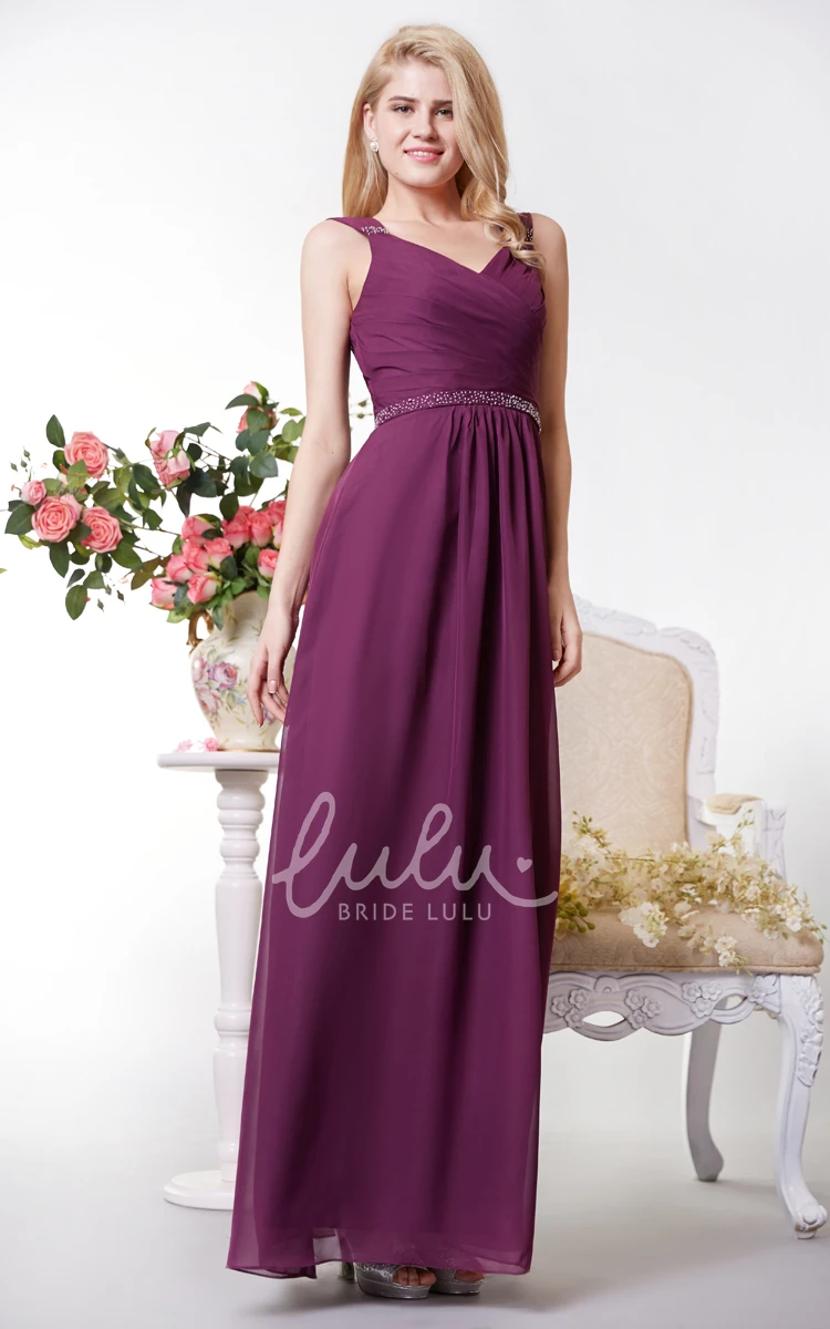 Chiffon Formal Dress with Beading Waist V-neck Sleeveless Graceful