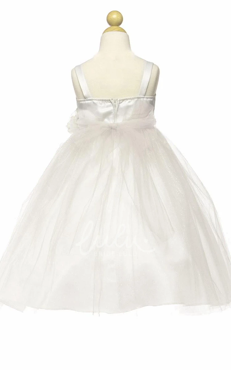 Empire Tulle Satin Flower Girl Dress Tea-Length Spaghetti