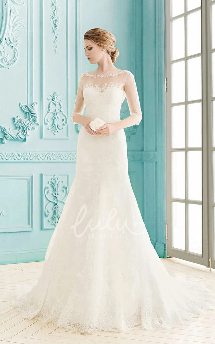 Lace Sheath Wedding Dress with Illusion Sleeves and Low-V Back