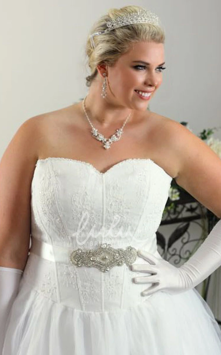 Plus Size Tulle Sweetheart Wedding Dress with Waist Jewelry Ball Gown Style