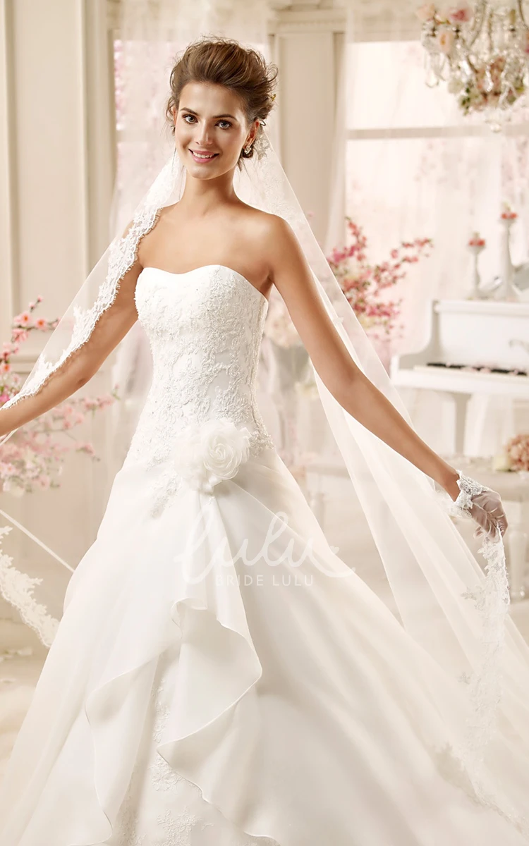 A-line Wedding Dress with Flowers and Ruching Strapless Style