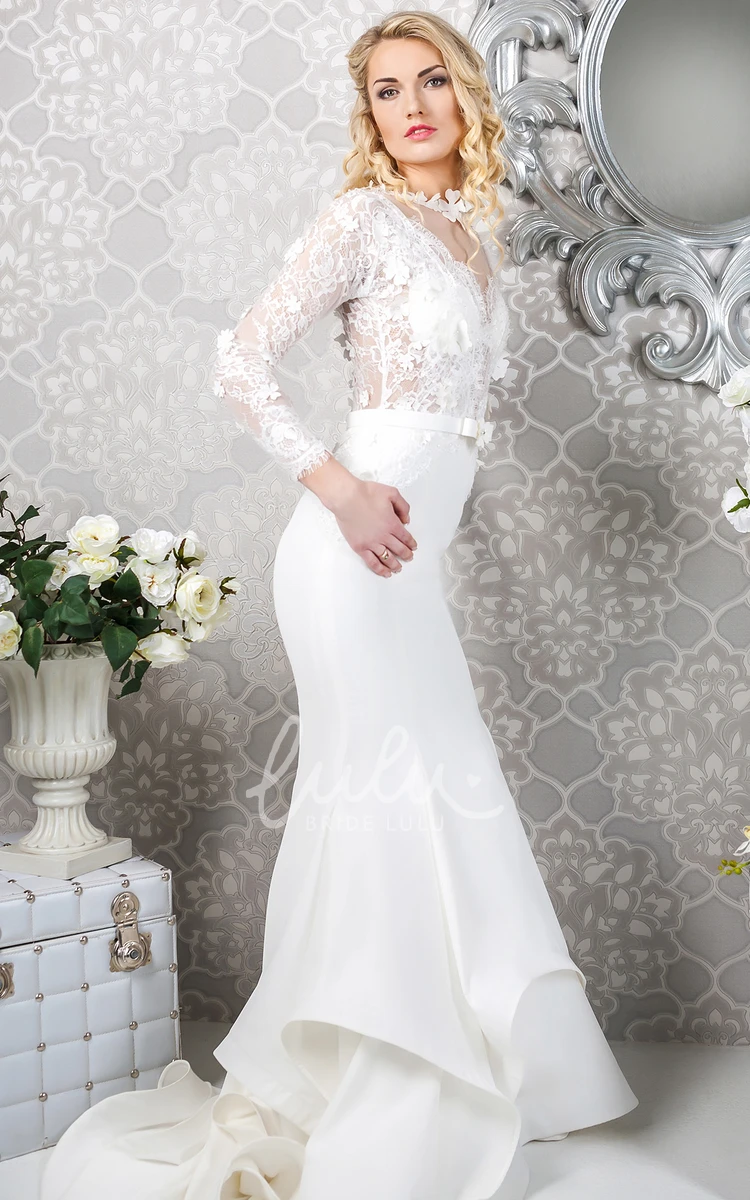 Long-Sleeve Satin & Lace Mermaid Wedding Dress