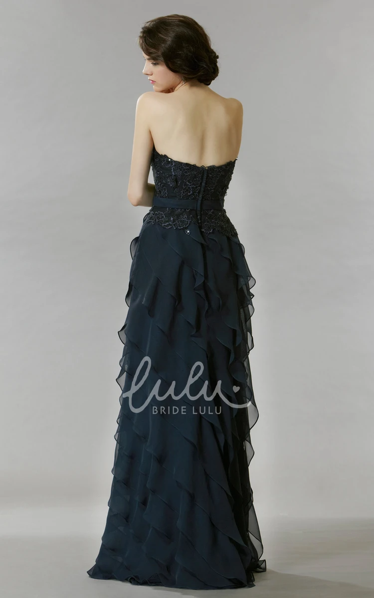 Lace Chiffon Strapless Prom Dress with Backless Style A-Line Floor-Length Sleeveless Dress