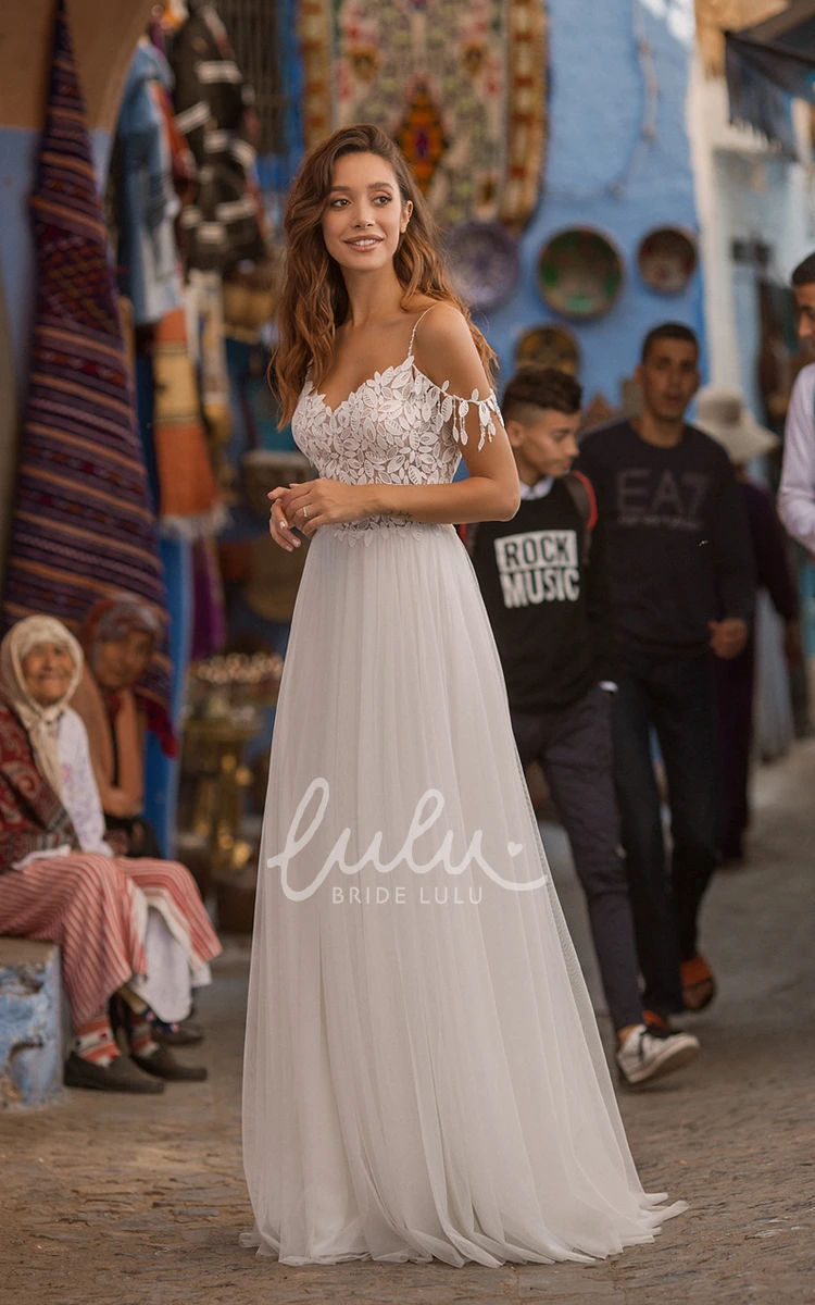 Lace V-neck Tulle Off-shoulder Sexy Wedding Dress with Ethereal Details