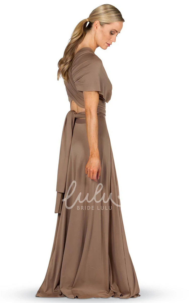 V-Neck Poet Sleeve Chiffon Bridesmaid Dress Ruched and Convertible