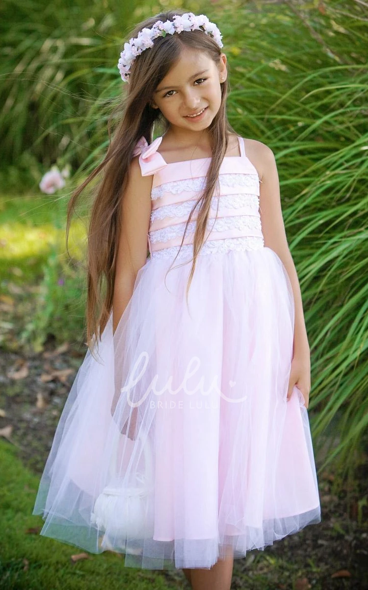 Embroidered Tulle&Satin Flower Girl Dress Tea-Length Unique