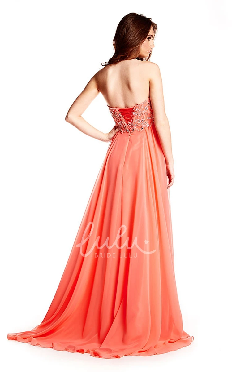 Strapless Chiffon Prom Dress with Beading and Brush Train Stunning Prom Dress