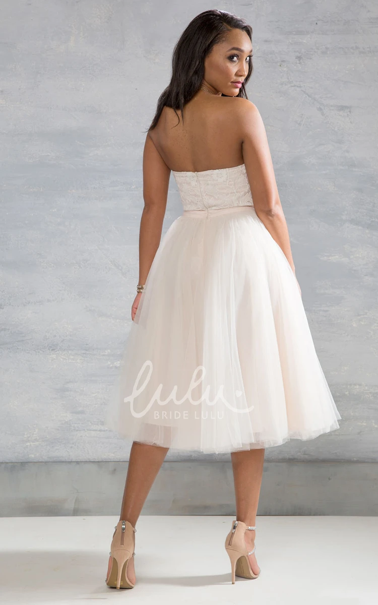 Appliqued Tulle Tea-Length Wedding Dress Sweetheart Sleeveless