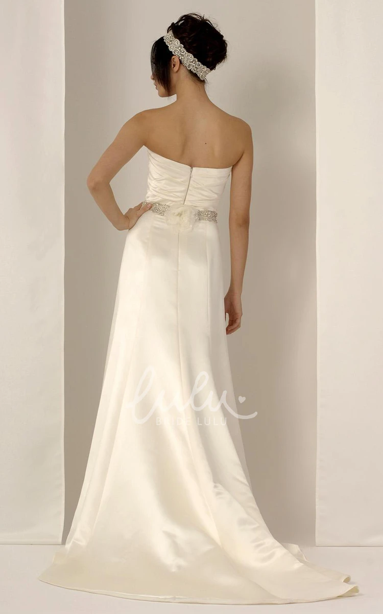 Strapless Satin Sheath Wedding Dress with Waist Jewelry Elegant Bridal Gown