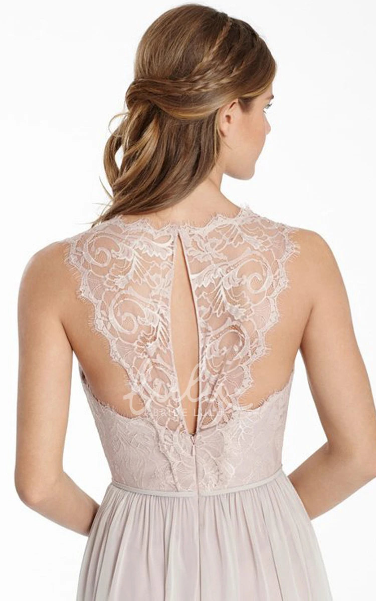 A-Line Chiffon&Lace Bridesmaid Dress with Illusion Back Classy Bridesmaid Dress
