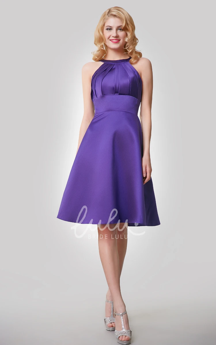 A-Line Knee Length Satin Bridesmaid Dress With Ruching Keyhole Back