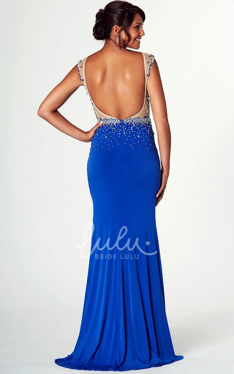 Sleeveless Beaded Bateau-Neck Prom Dress Jersey Formal Dress