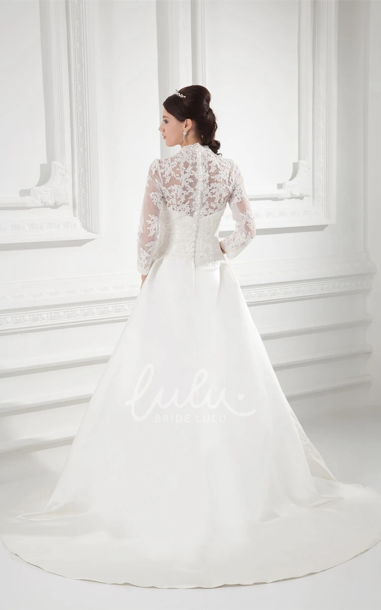 Lace Illusion Sleeve Wedding Dress with Scalloped Neckline