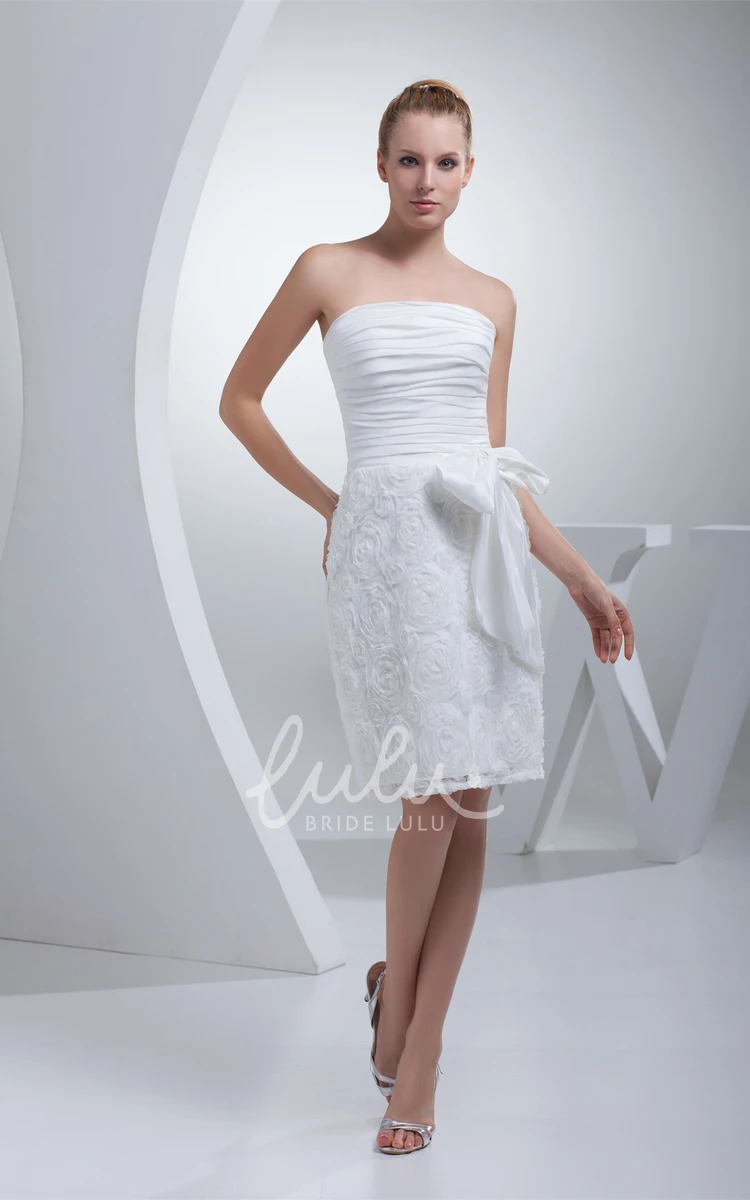 Appliqued Lace Formal Dress with Ruching Knee-Length Strapless Wrap