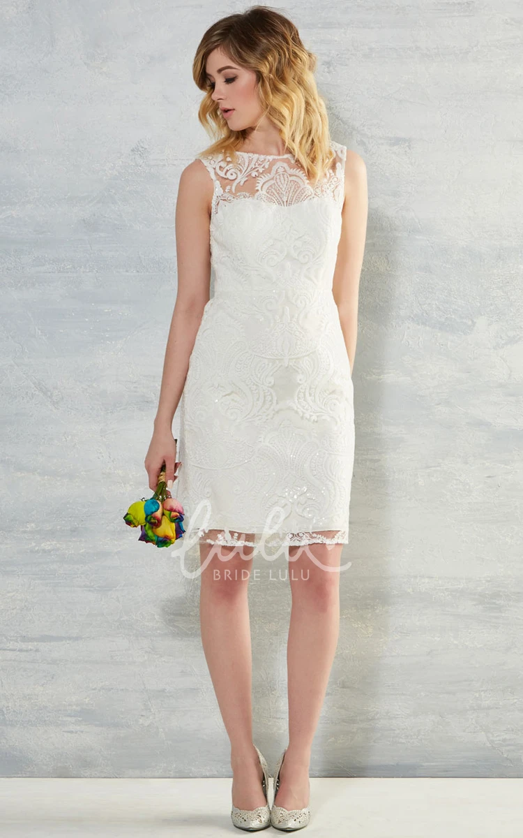 Lace Scoop Wedding Dress with V Back Short Cap Sleeve