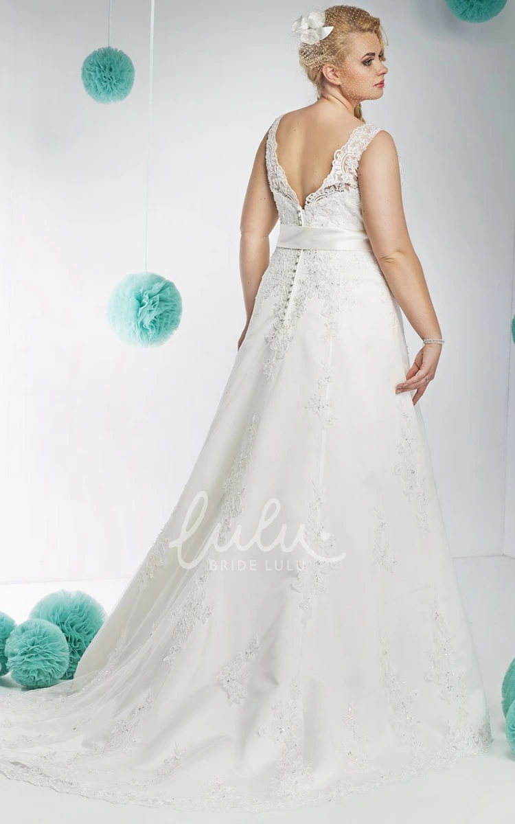 Plus Size Lace High-Neck Wedding Dress with Appliques and Bow