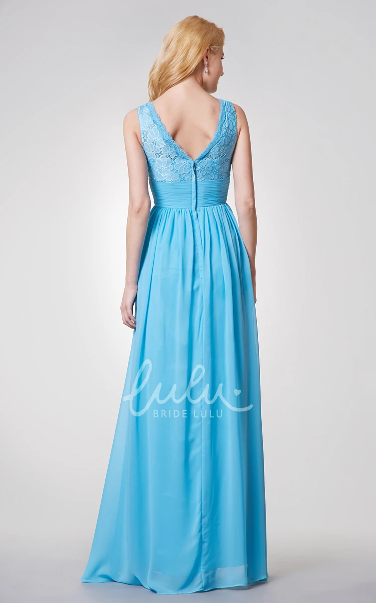 Sleeveless Lace Chiffon A-line Bridesmaid Dress Elegant and Long