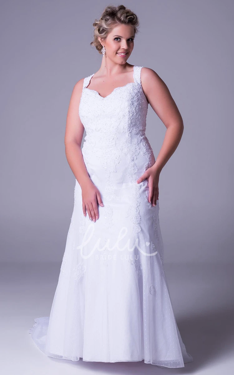 Plus Size Lace Wedding Dress with Straps Sleeveless