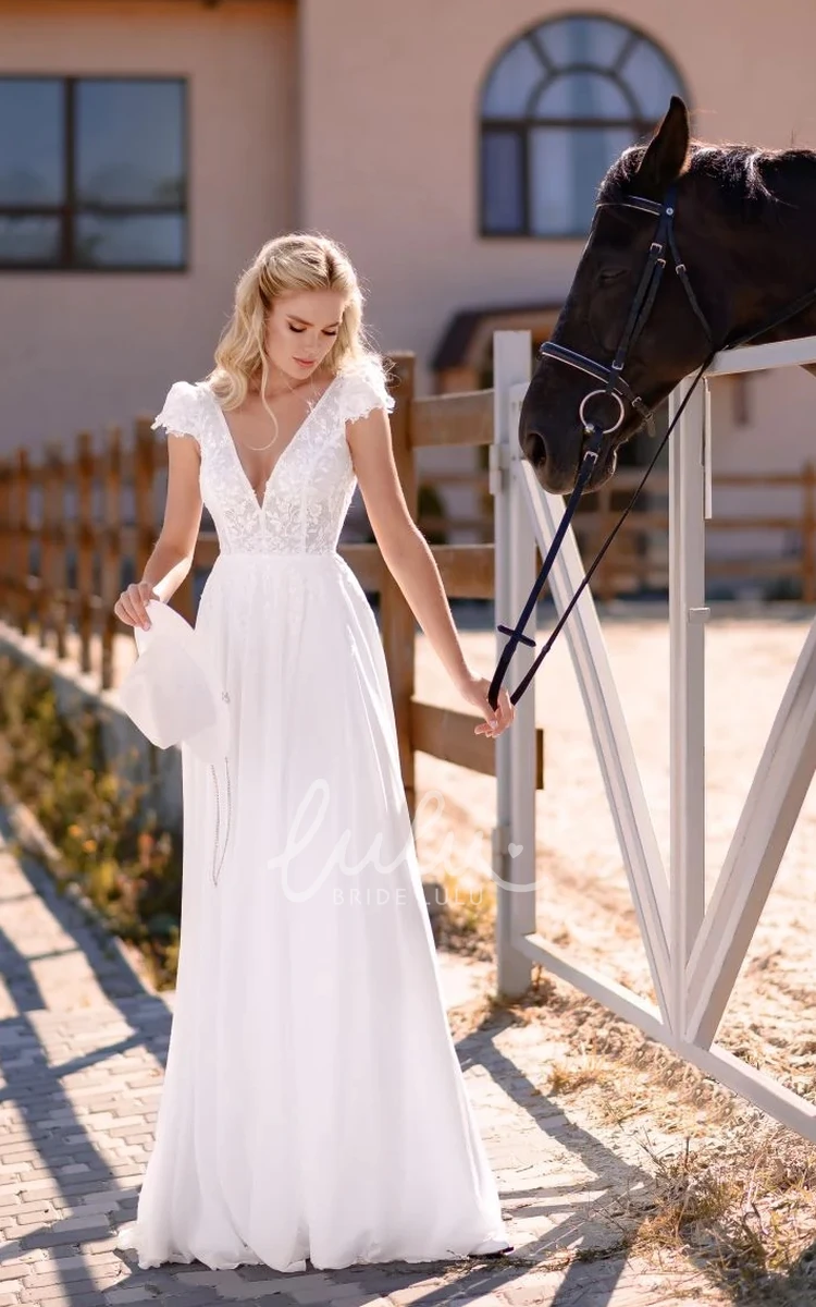 Casual Off-the-shoulder Sheath Chiffon Wedding Dress Simple Sweep Train Beach