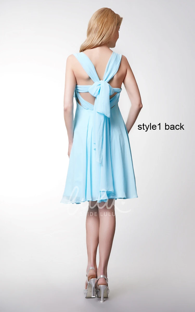 Sleeveless Chiffon Bridesmaid Dress with Convertible Straps Pleated & Short